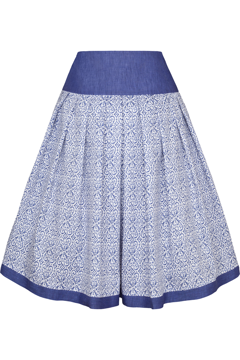 Trachtenrock Midilnge mit floralem Muster blau Bild 2