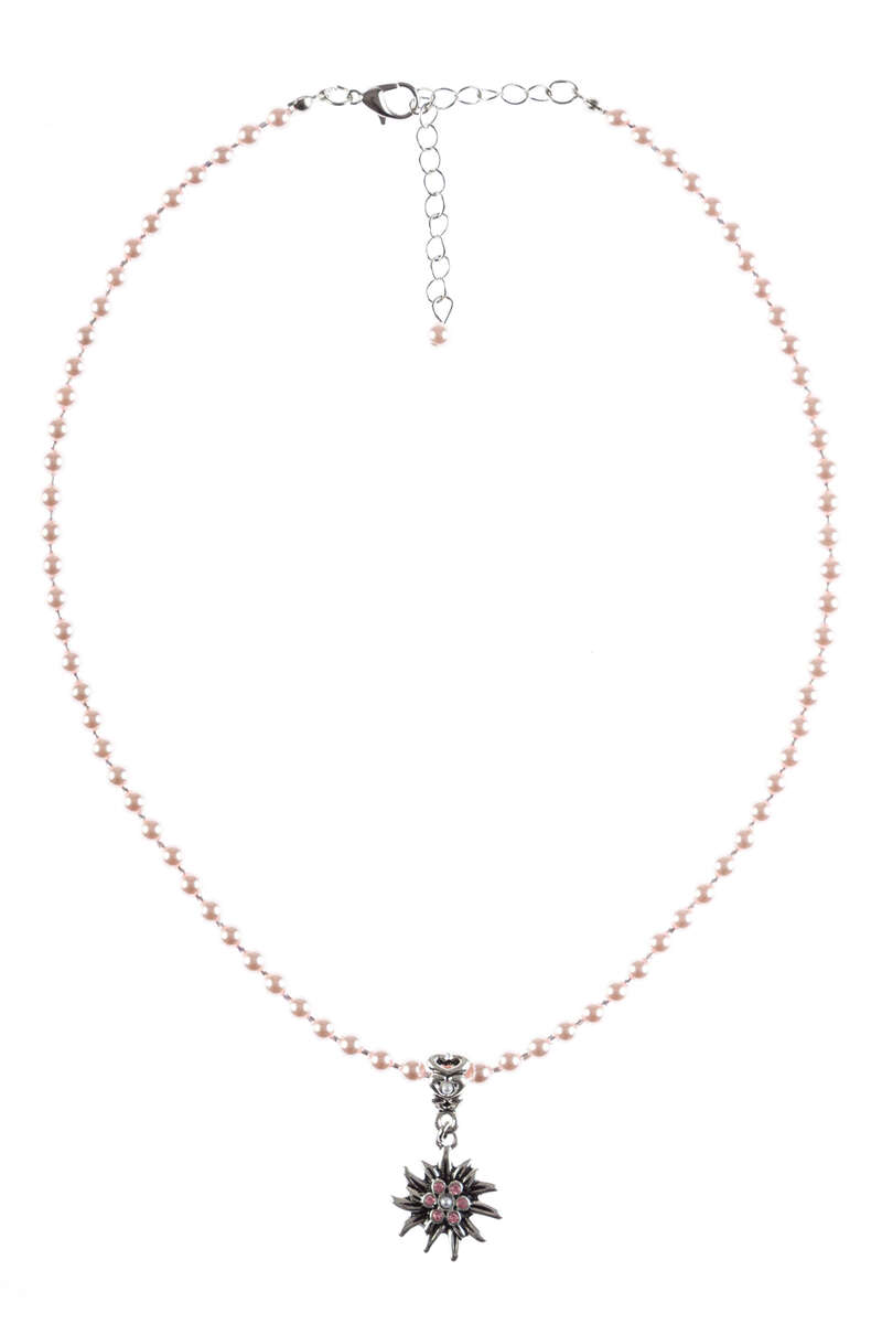 Damen Perlenkette mit Edelwei-Anhnger rosa