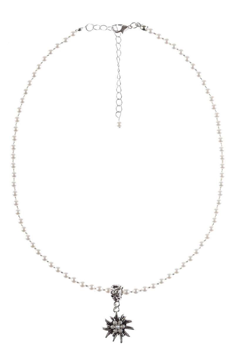 Damen Perlenkette mit Edelwei-Anhnger wei