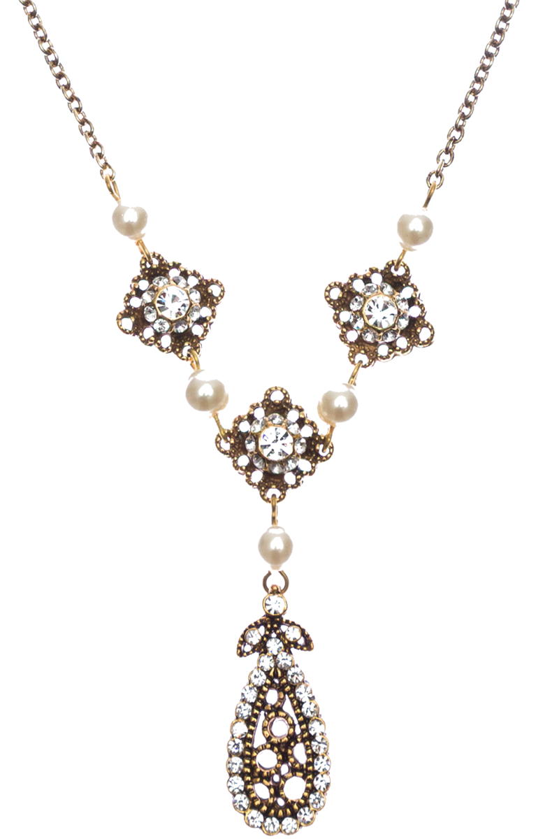 Damen Halskette mit Tropfenanhnger und Strasssteinchen cream-cristal-altogld Bild 2