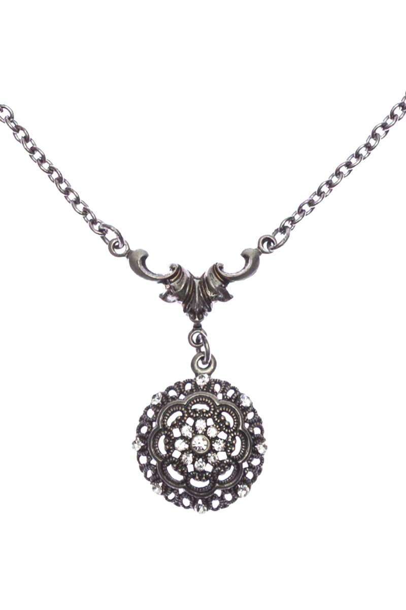 Damen Halskette mit floralem Ornamentanhnger crystal-altsilber Bild 2