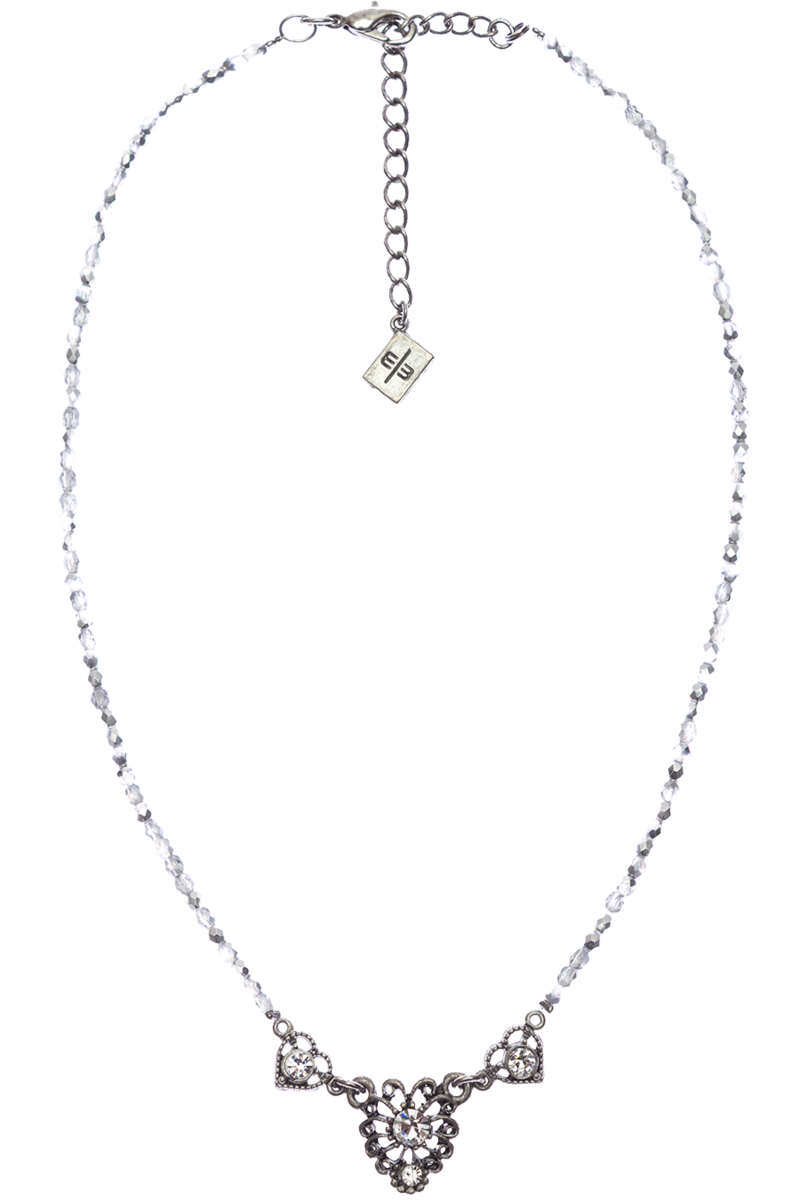 Damen Halskette mit Glasperlen und Anhnger crystal-altsilber