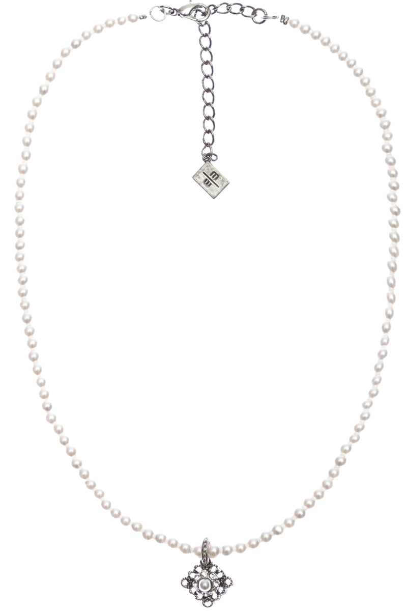 Damen Perlenkette mit Anhnger white-crystal-altsilber