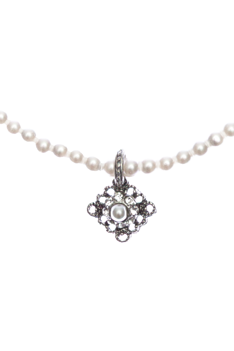 Damen Perlenkette mit Anhnger white-crystal-altsilber Bild 2