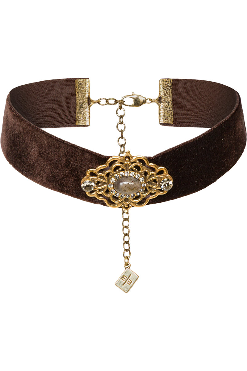 Damen Kropfband Samt mit Ornamentelement altgold
