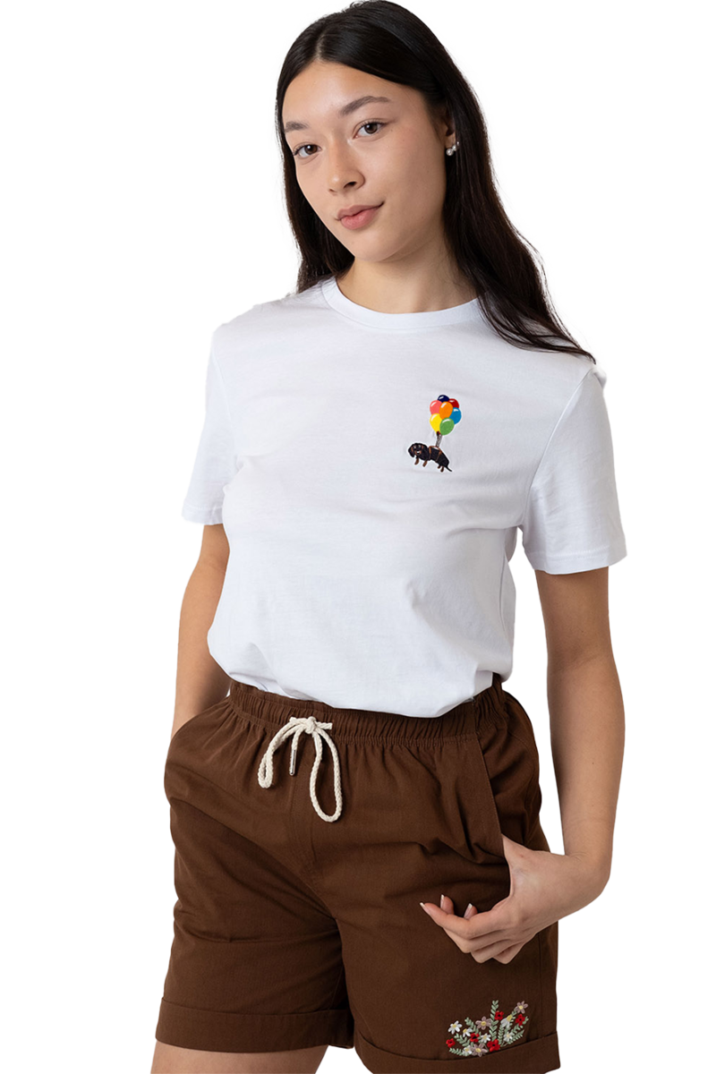 Damen T-Shirt mit Stickerei 'Dackelexpress' wei Bild 2