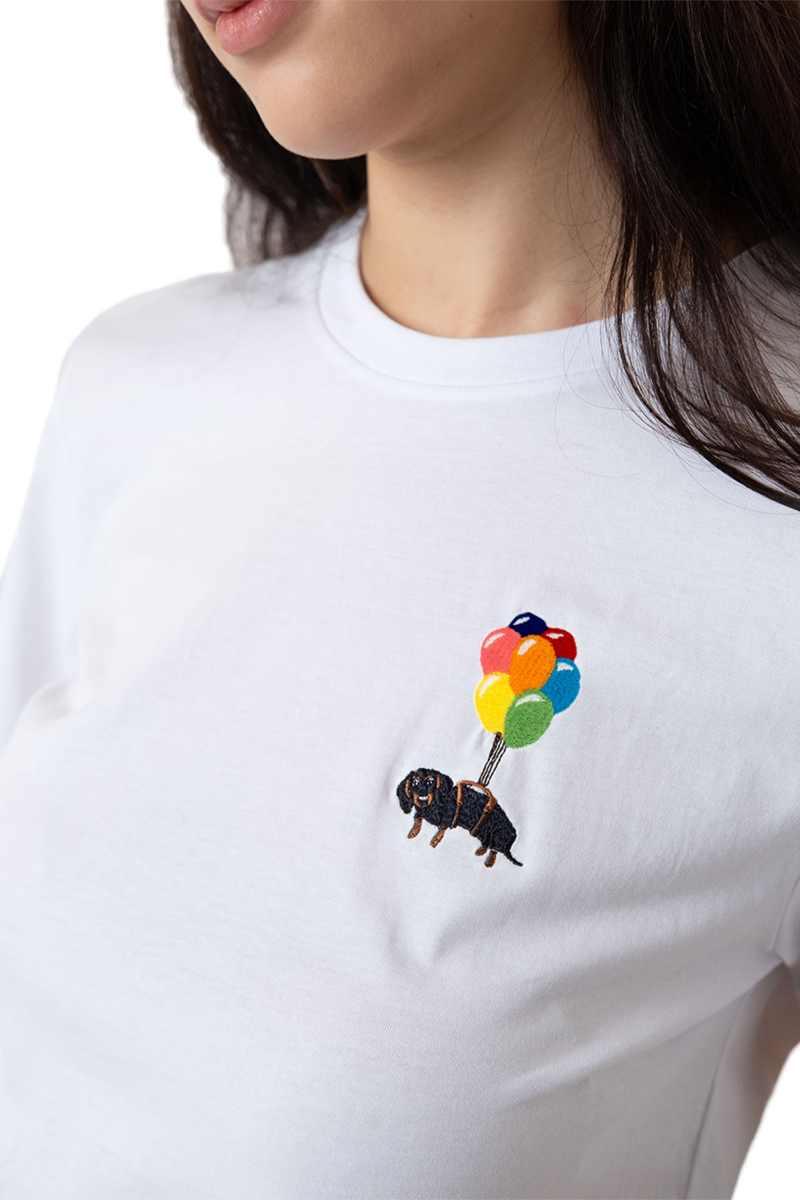 Damen T-Shirt mit Stickerei 'Dackelexpress' wei Bild 2