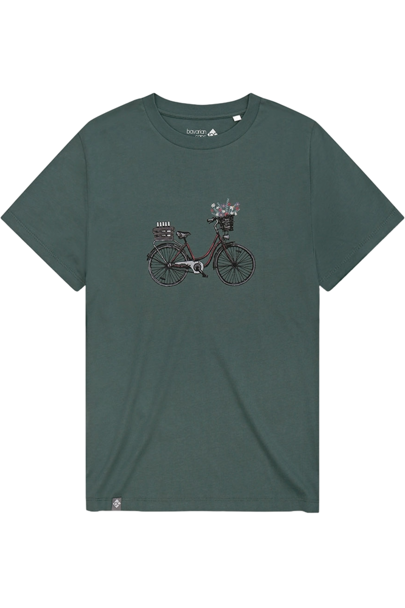 Damen T-Shirt mit Fahrraddruck 'Expresslieferdienst' dunkelgrn