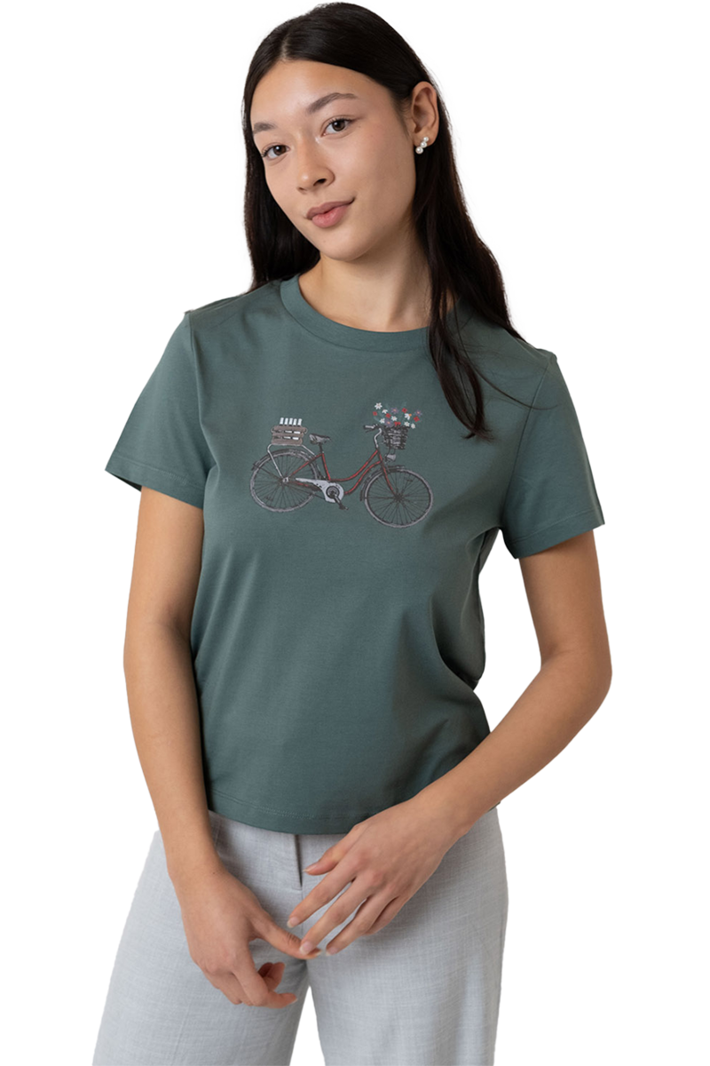 Damen T-Shirt mit Fahrraddruck 'Expresslieferdienst' dunkelgrn Bild 2