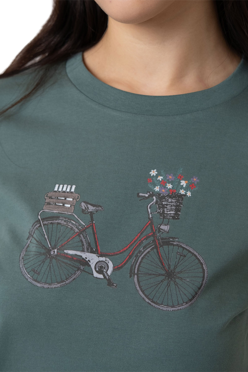 Damen T-Shirt mit Fahrraddruck 'Expresslieferdienst' dunkelgrn Bild 2