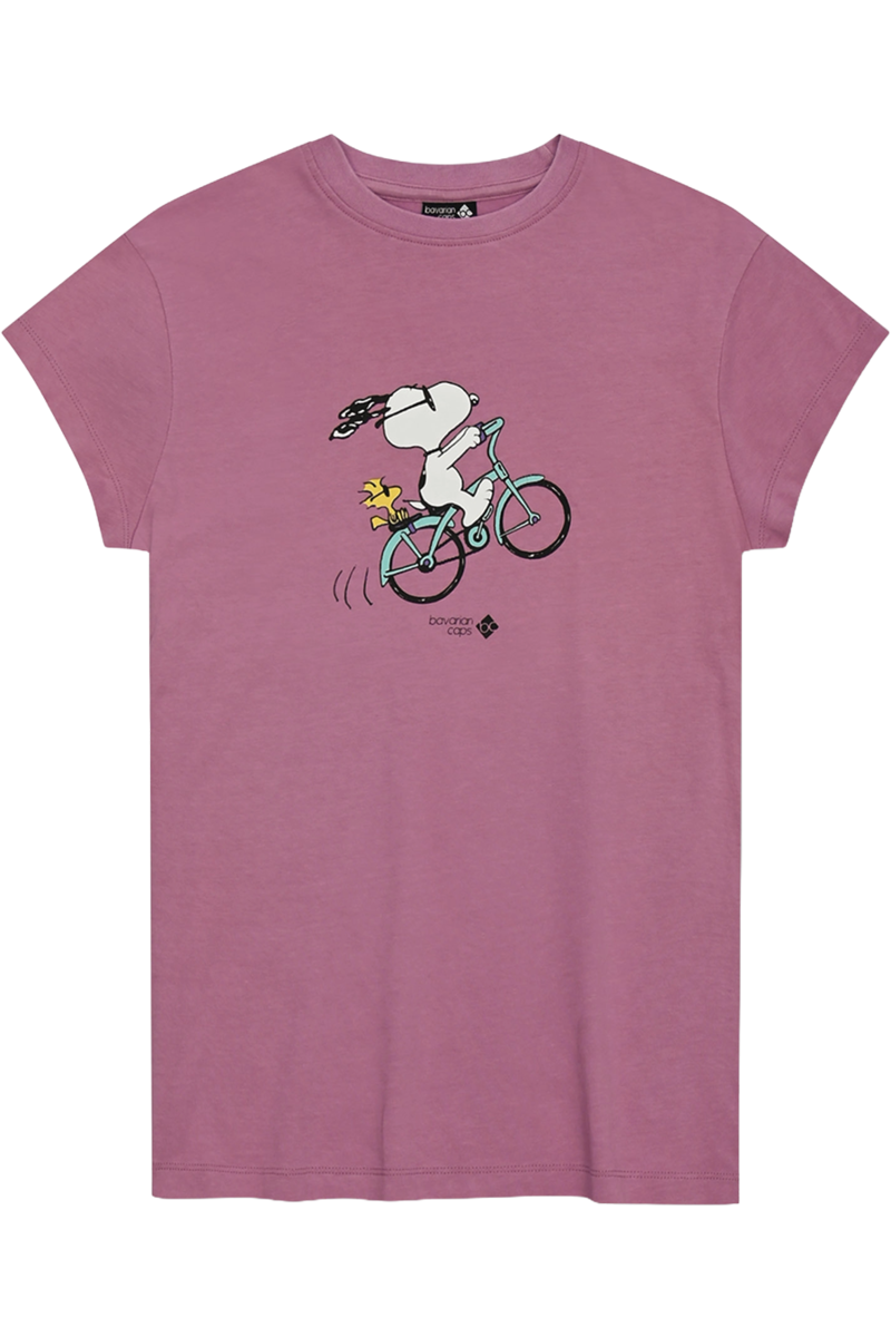 Damen T-Shirt mit Druck 'Peanuts Radln' rosa