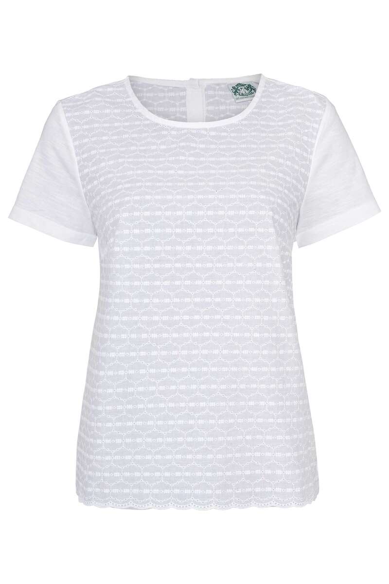 Damen T-Shirt mit Lochmusterung weiß