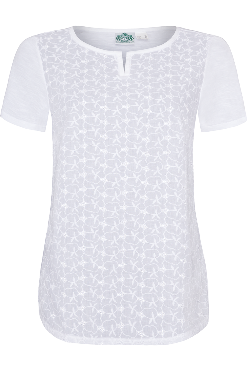 Damen T-Shirt aus Baumwolle mit Lochmuster wei