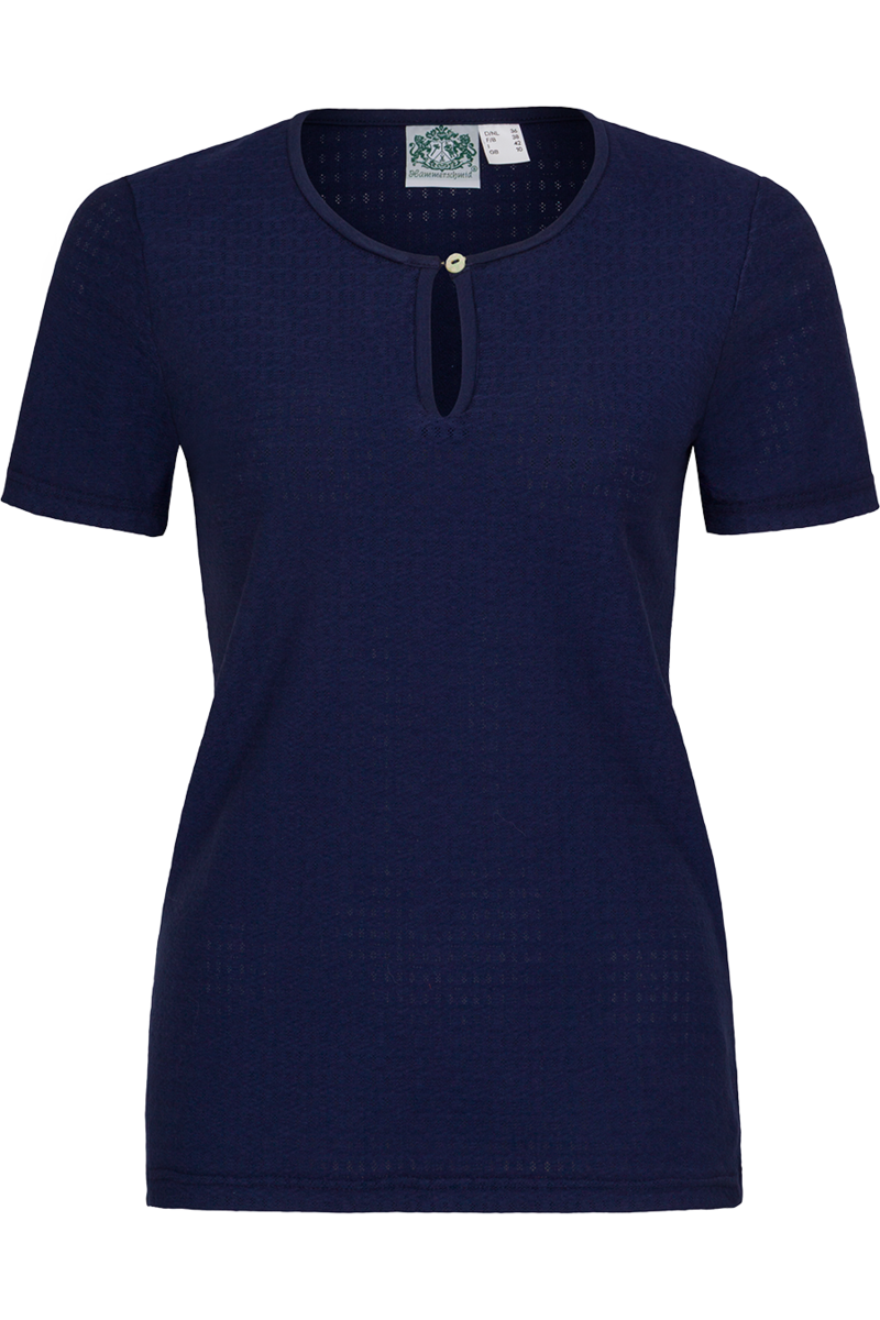 Damen Bluse mit Rundhalsausschnitt und Zierknopf marine