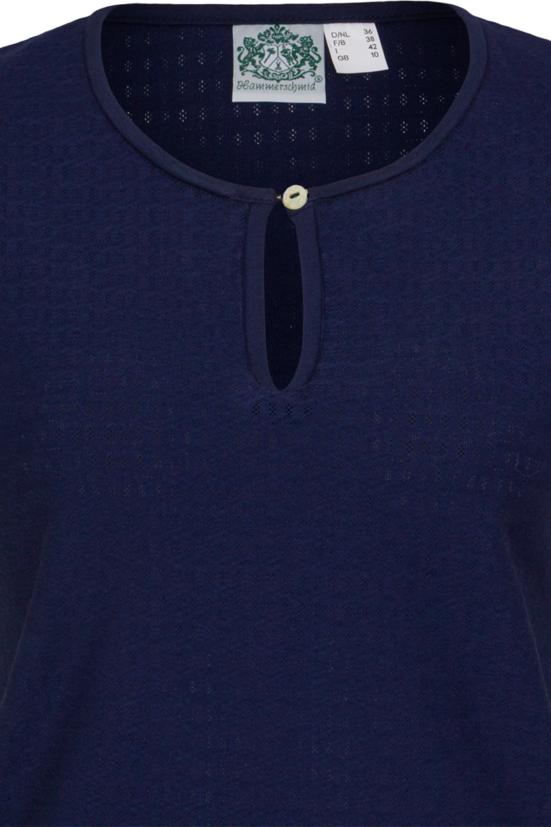 Damen Bluse mit Rundhalsausschnitt und Zierknopf marine Bild 2