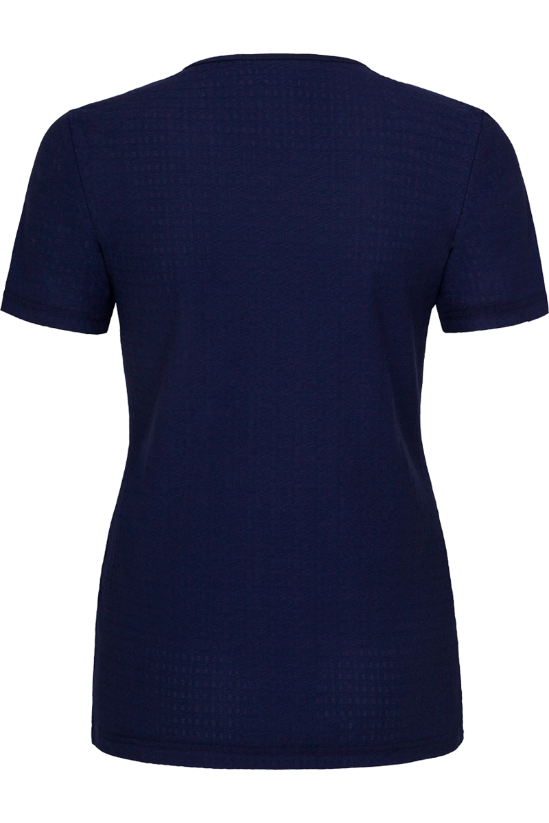 Damen Bluse mit Rundhalsausschnitt und Zierknopf marine Bild 2