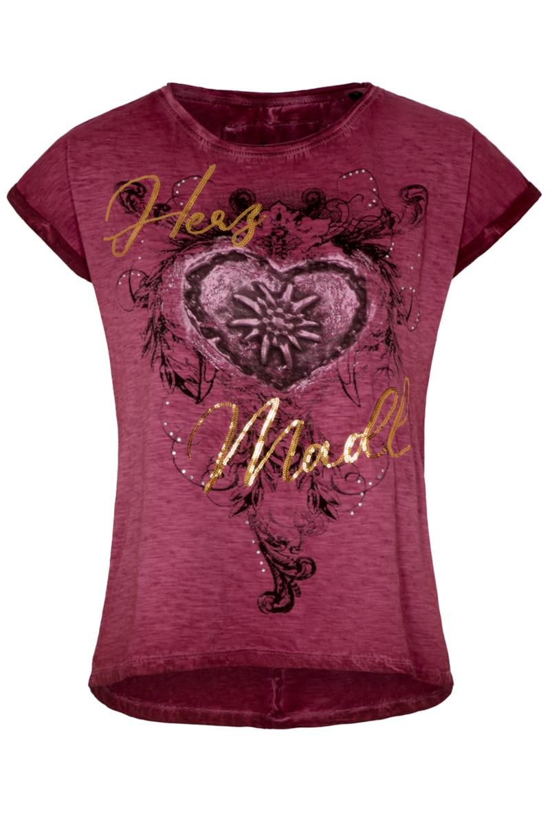 Damen Trachten T-Shirt 'Herz Madl' weinrot