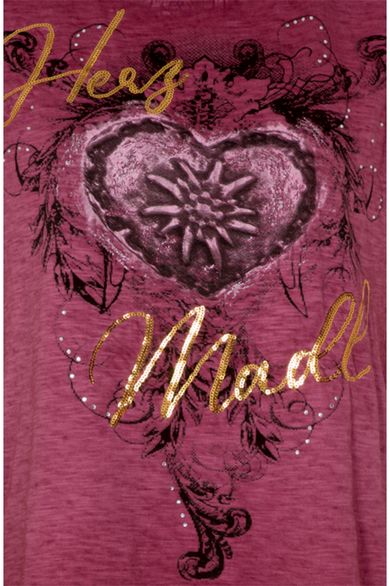Damen Trachten T-Shirt 'Herz Madl' weinrot Bild 2