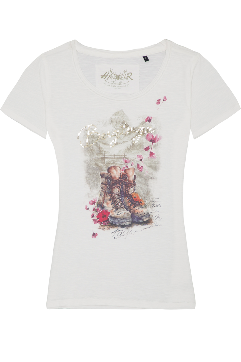 Damen T-Shirt aus Bio-Baumwolle mit Bergmotiv offwhite