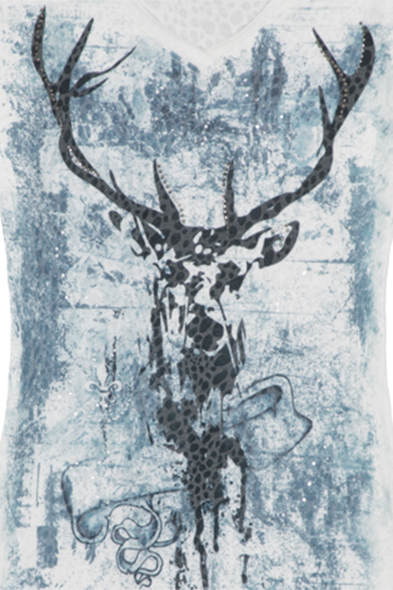 Damen Trachtenshirt mit Leo Struktur und Hirschmotiv offwhite Bild 2