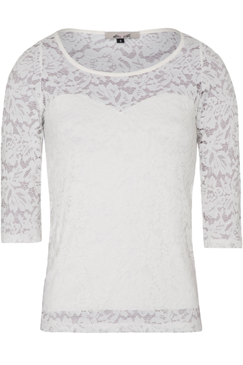 Damen Spitzenshirt mit 3/4-Arm elastisch offwhite