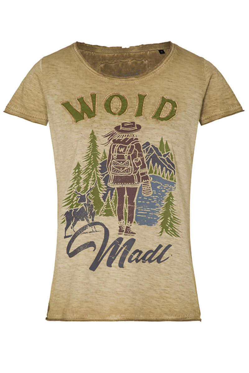 Damen Trachten T-Shirt 'Woid Madl' beige