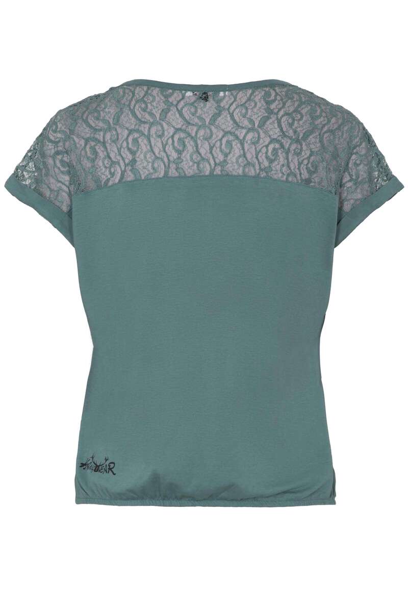 Damen Trachtenshirt mit Spitze und Hirschmotiv Petrol Bild 2