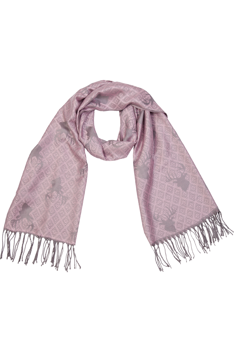 Damen Trachtentuch mit Hirschmuster und Fransen rosa