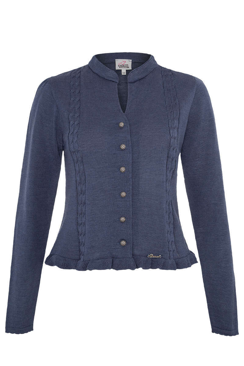 Dirndl Strickjacke mit Stehkragen Salzburgblau