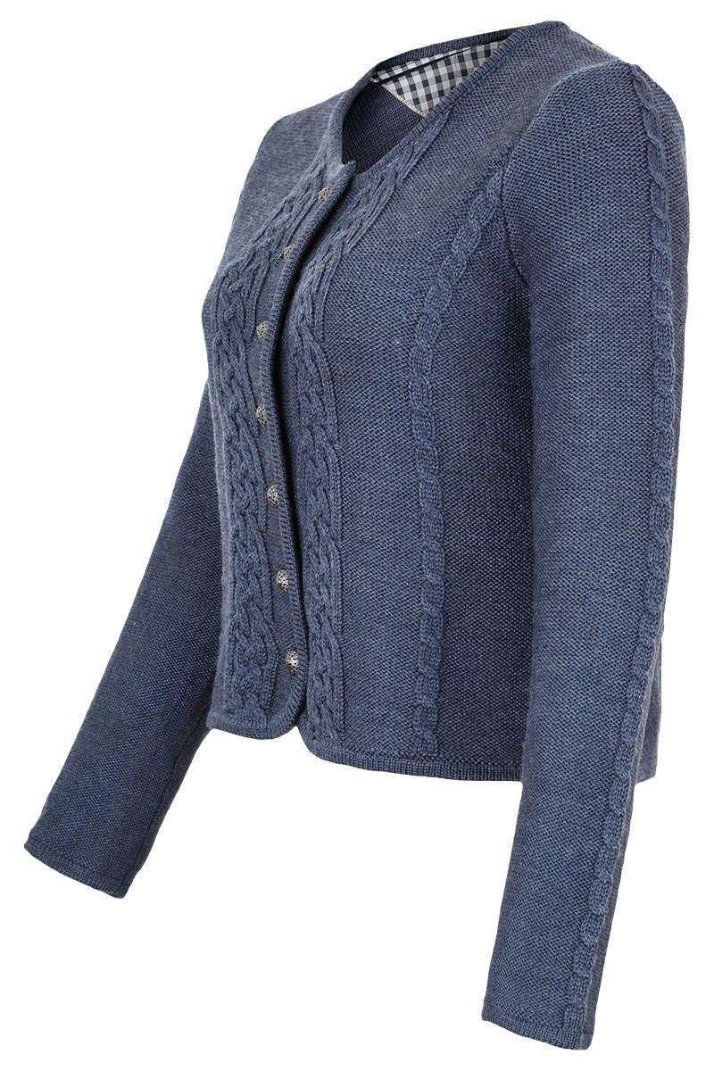 Damen Trachten Strickjacke mit Zopfmuster jeansblau Bild 2