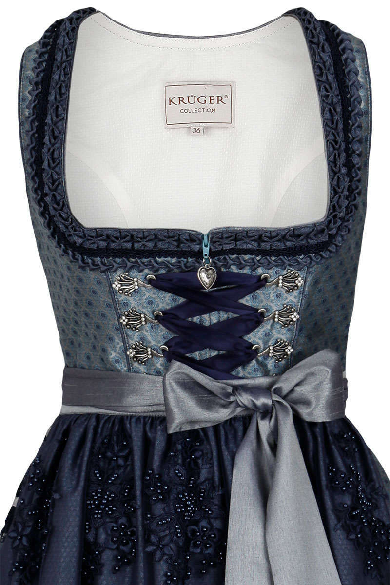 Midi Dirndl mit bestickter Spitzenschrze blau Bild 2