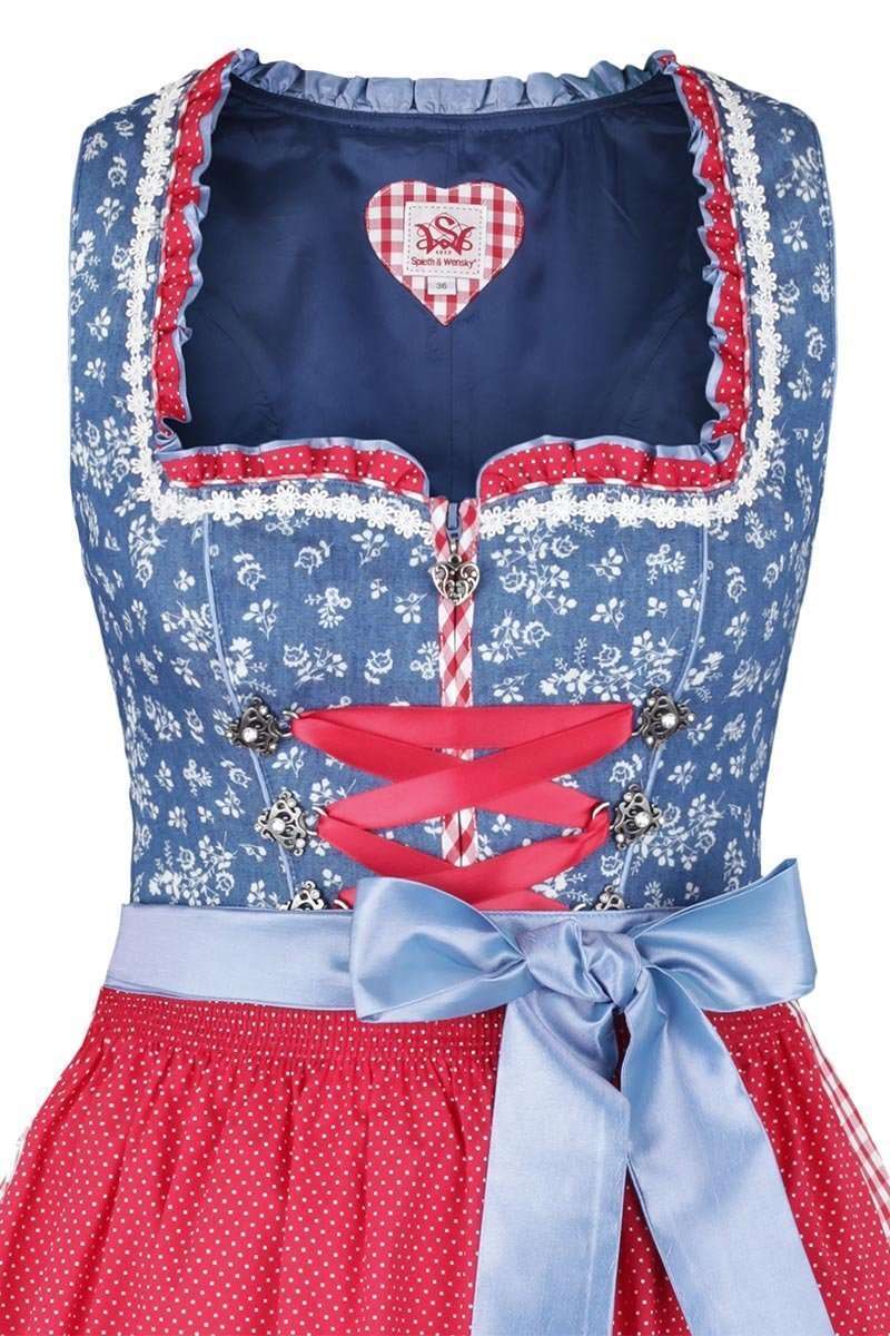 Dirndl mini jeansblau rot Bild 2