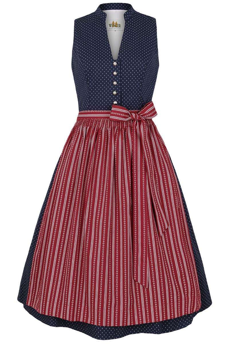 Dirndl hochgeschlossen Stretch blau rot