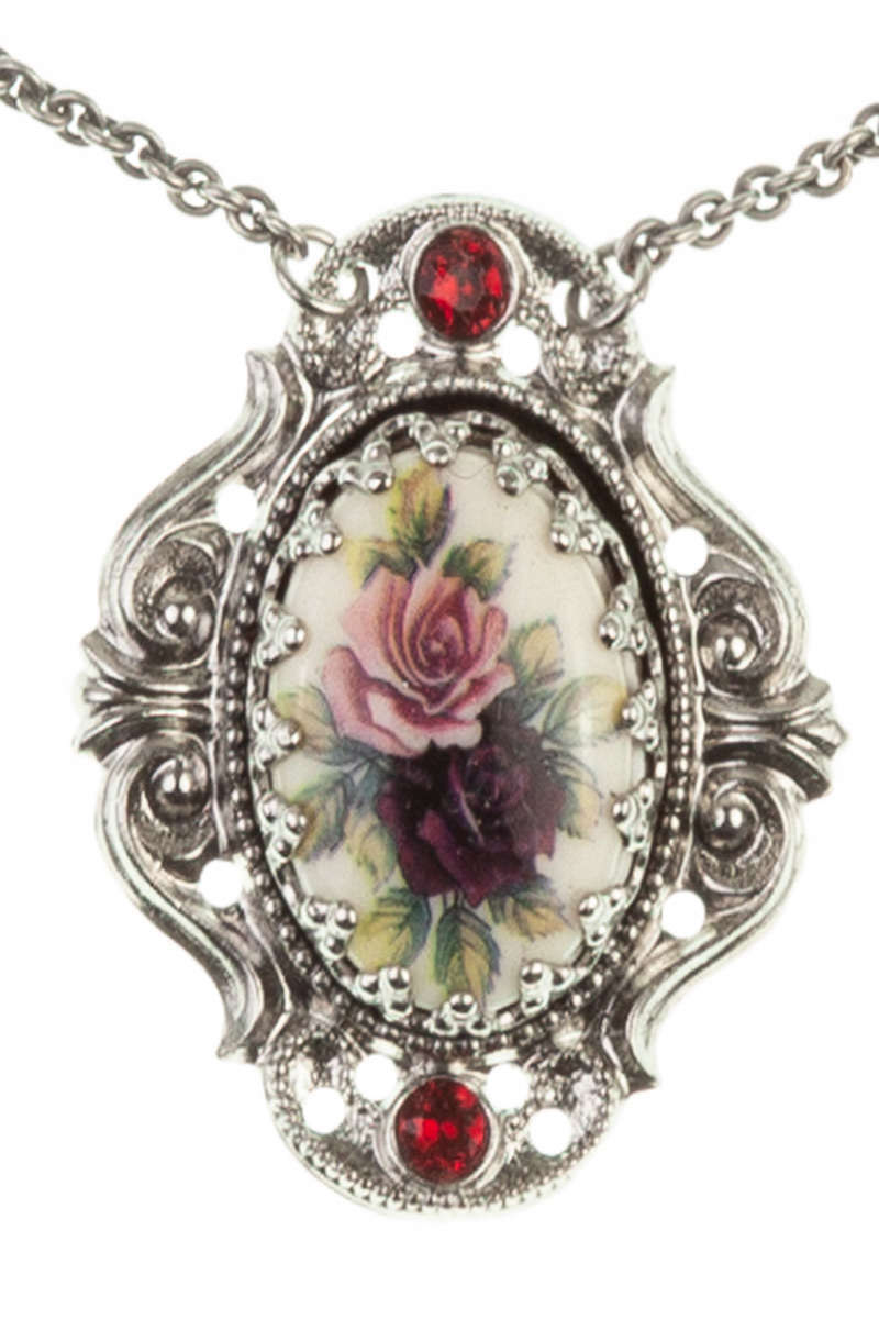 Trachten Halskette mit Blüten- Amulett rot Bild 2