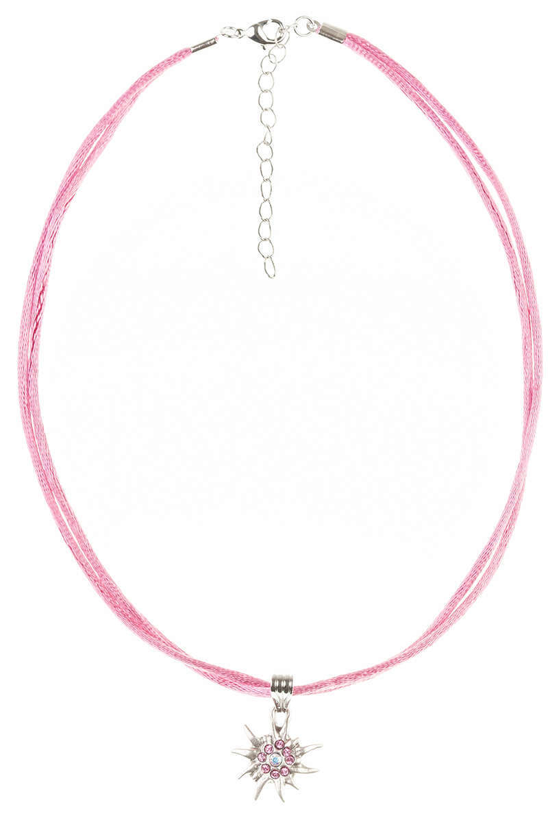 Trachten Halskette Edelweiß klein pink