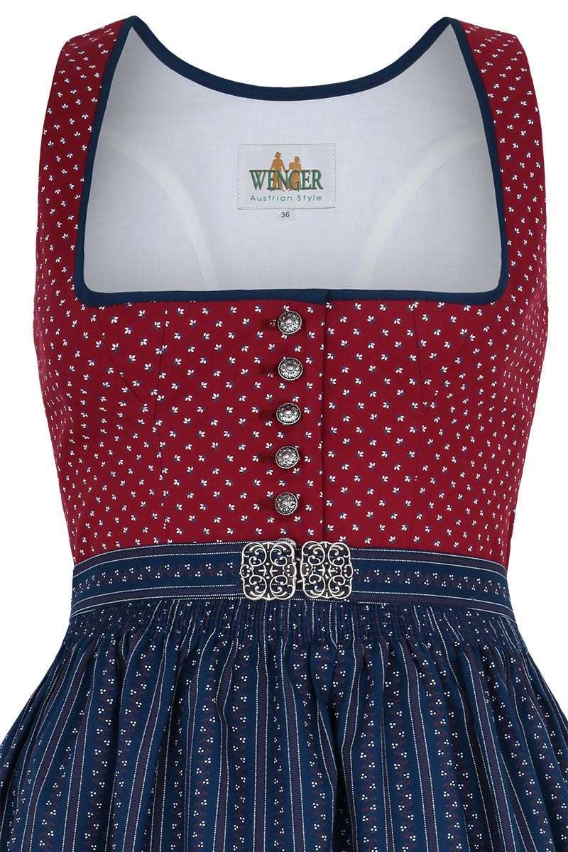 Baumwolldirndl mit Broschen-Schrze weinrot marine Bild 2