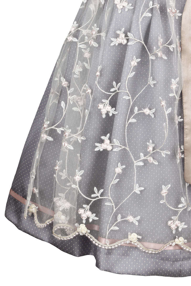 Romantisches Mini Dirndl mit Blumenschürze graublau Bild 2