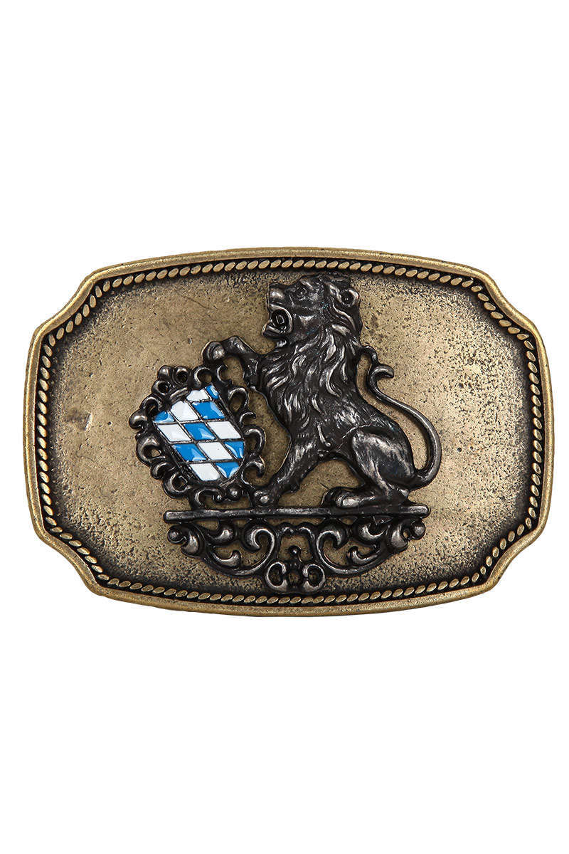 Herren Trachtengürtel dunkelbraun bayrischer Löwe mit Emaille altmessing Bild 2
