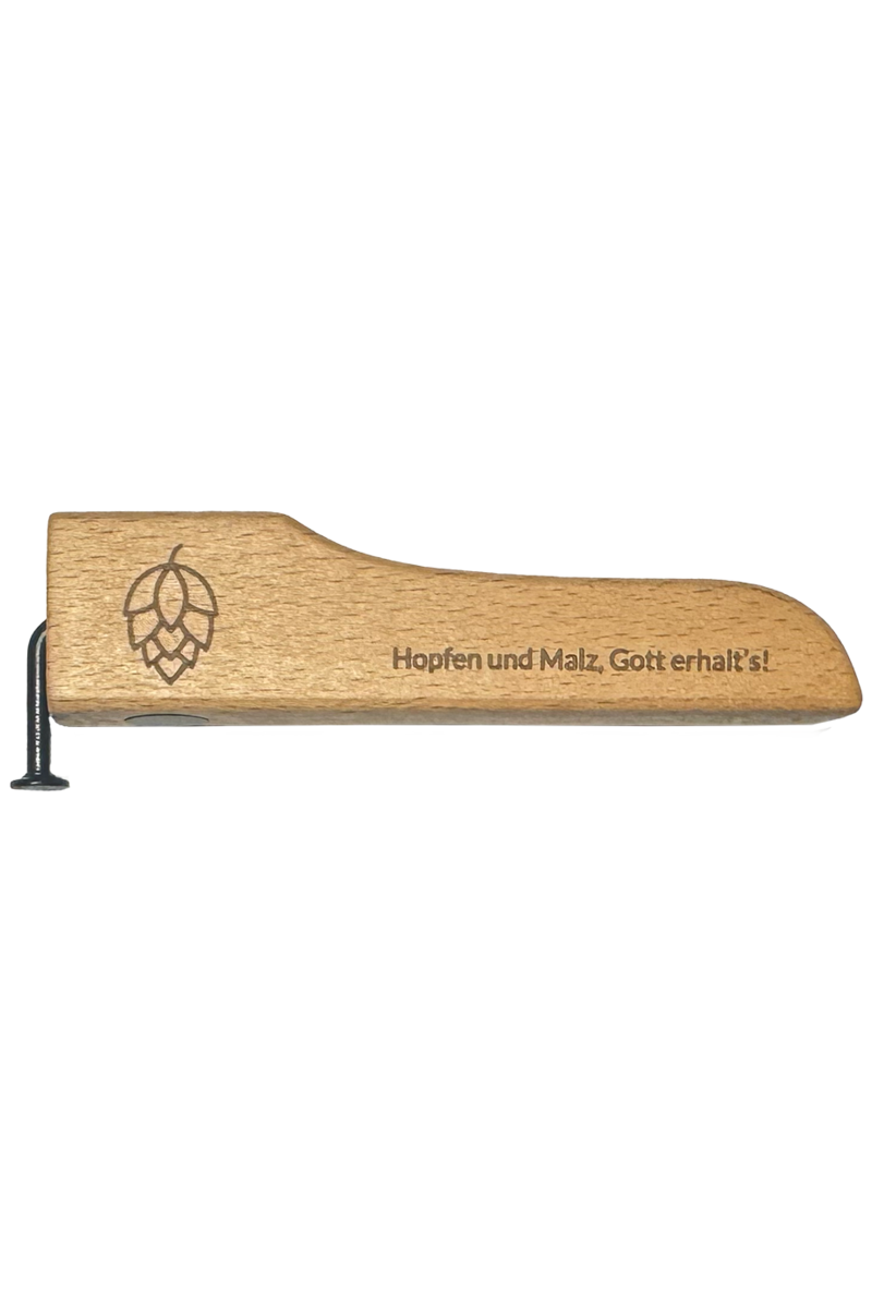Flaschenffner Holz mit Nagel und Magneten 'Hopfen & Malz'