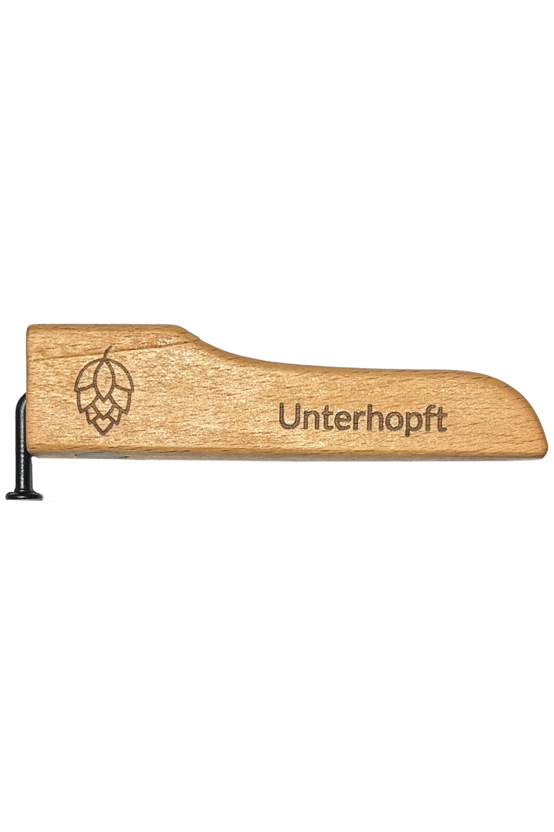 Flaschenffner Holz mit Nagel und Magneten 'Unterhopft'