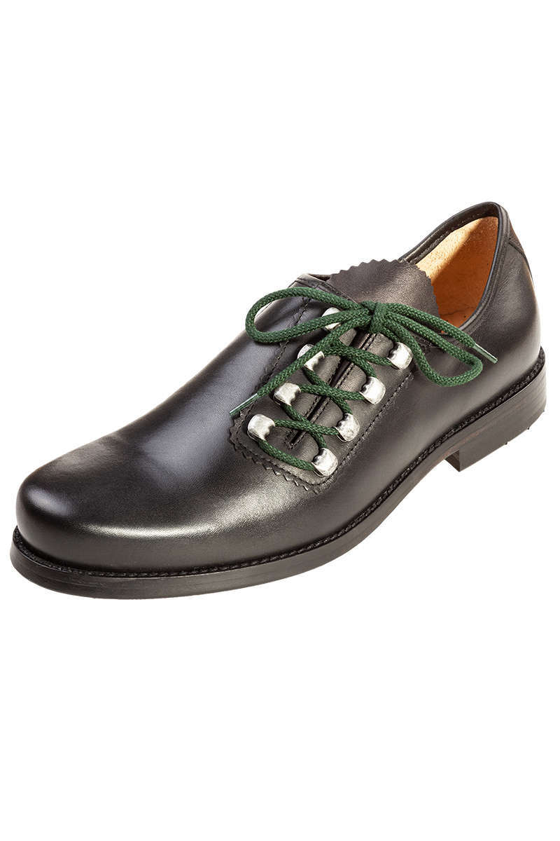Trachten Haferl-Schuh schwarz mit grünem Schnürsenkel
