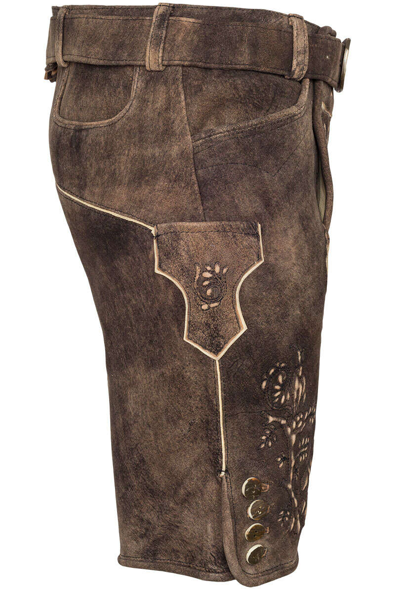 Kurze Trachten Lederhose mit Gürtel marone, Stickerei schwarz Bild 2
