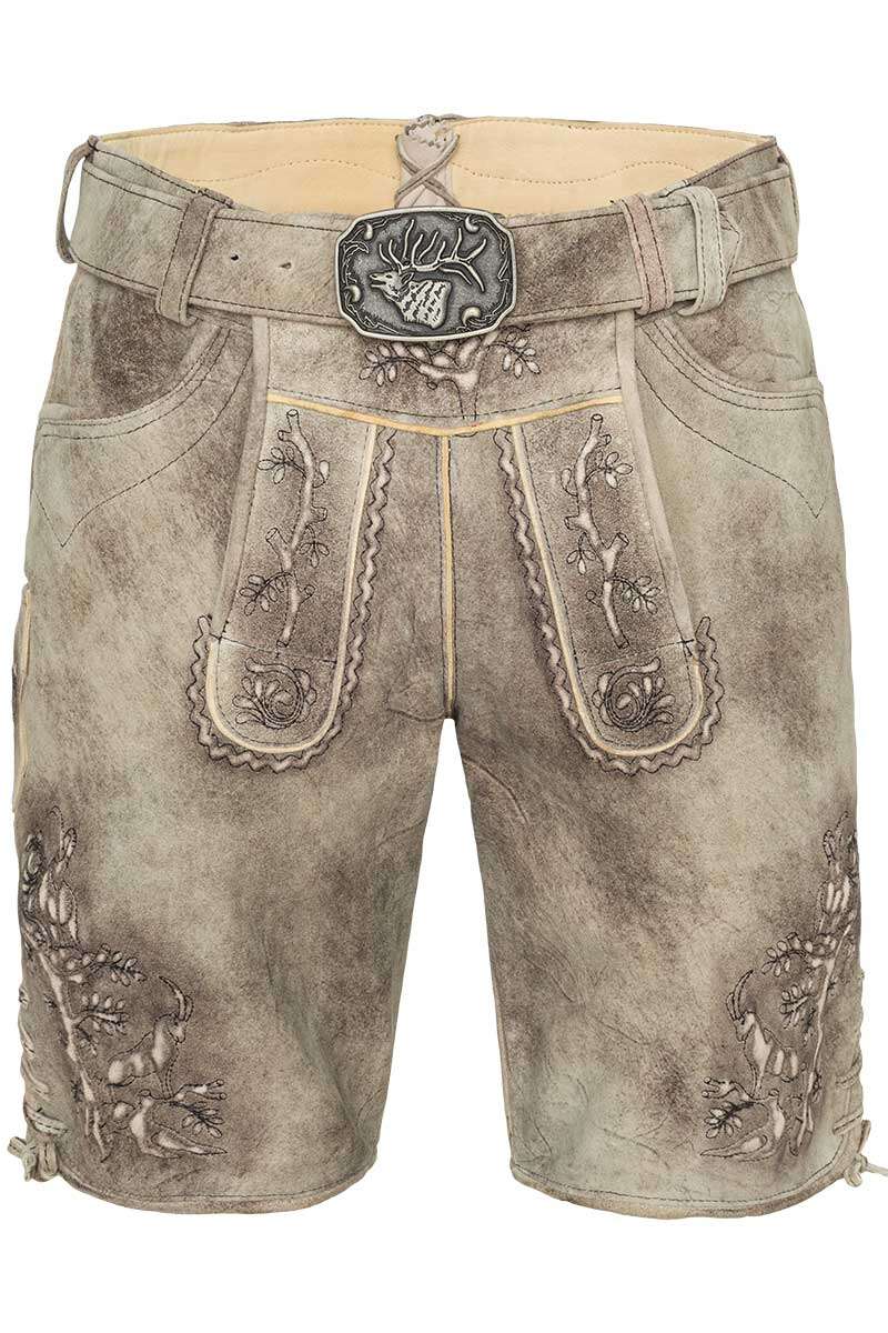 Kurze Lederhose mit Grtel morchel/ hellbeige mit schwarzer Stickerei Bild 2