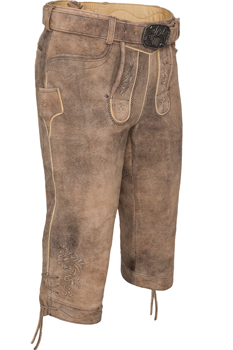 Herren Lederhose Kniebund bestickt mit Grtel lombock/schwarz