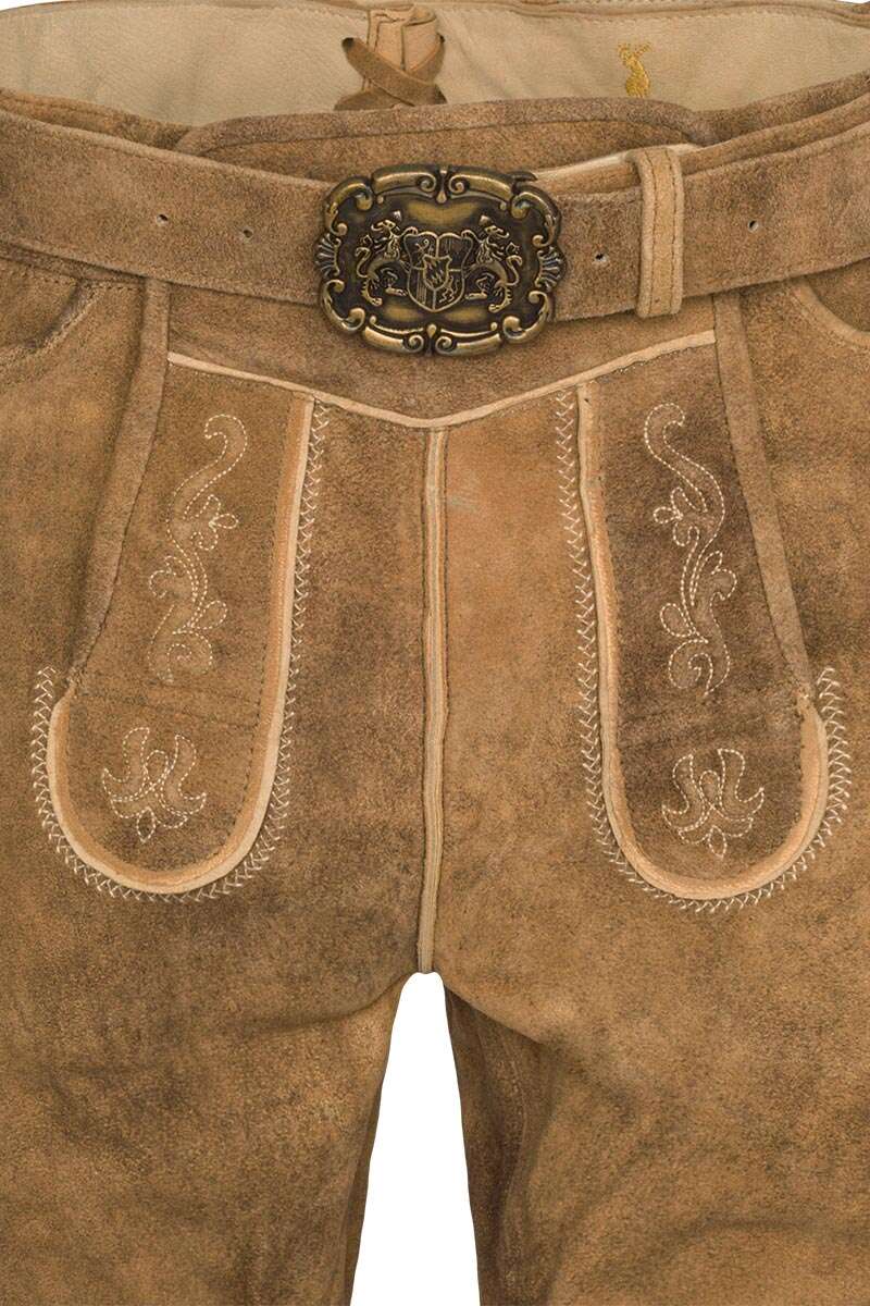 Herren Lederhose Hirschoptik mit Grtel kurz mit Stickerei natur Bild 2