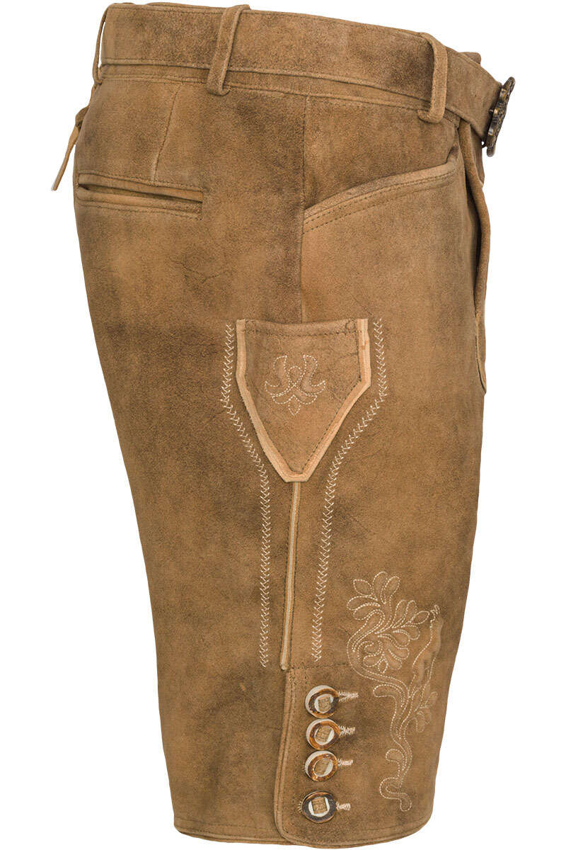 Herren Lederhose Hirschoptik mit Grtel kurz mit Stickerei natur Bild 2