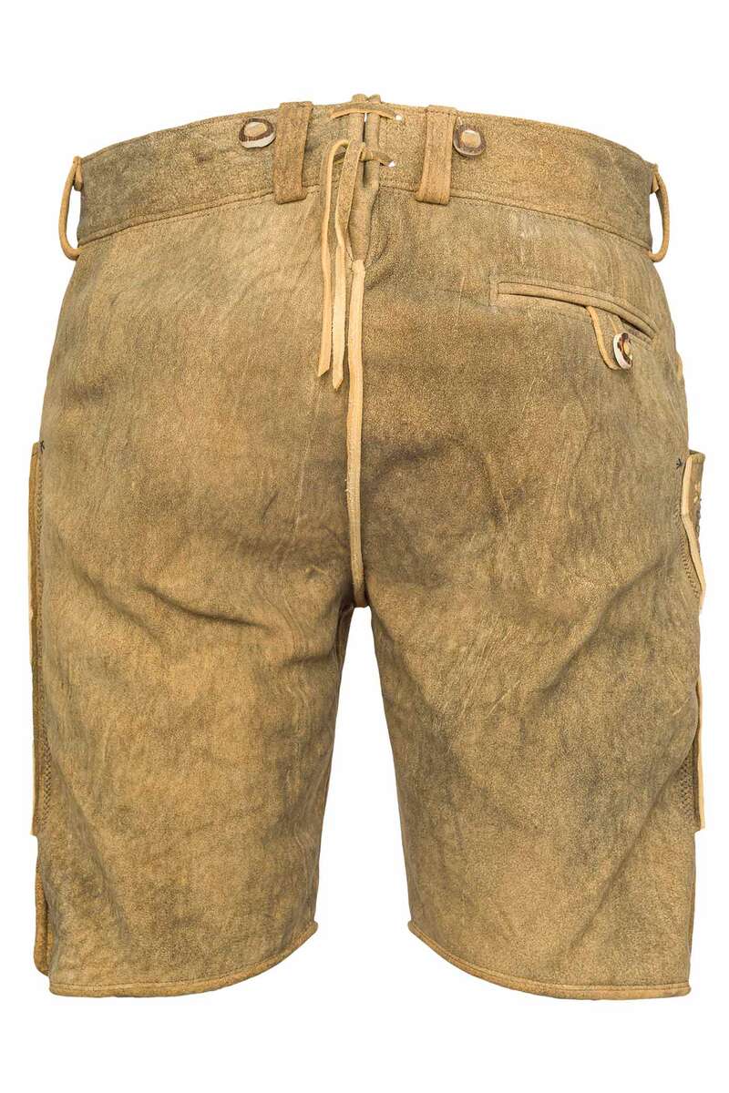 Herren Hirsch-Lederhose kurz Vintage-Optik Glacier mit grau-grner Platt-Stickerei Bild 2