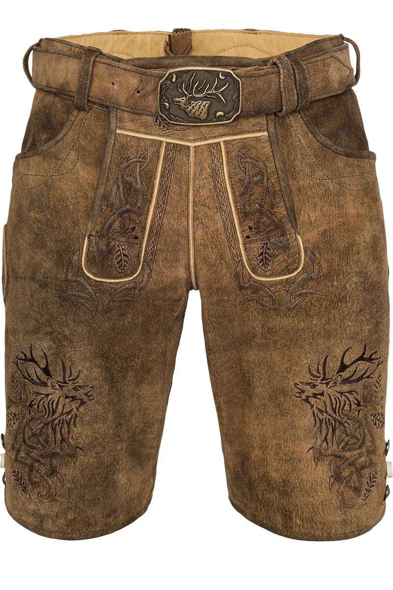 Kurze Lederhose mit Stickerei mandelbraun Bild 2