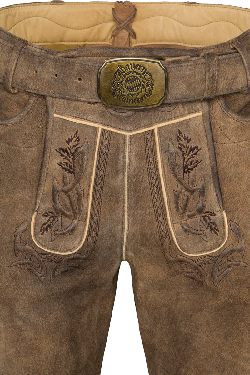 Herren FCB-Lederhose kurz mit Grtel zeder/braun Bild 2