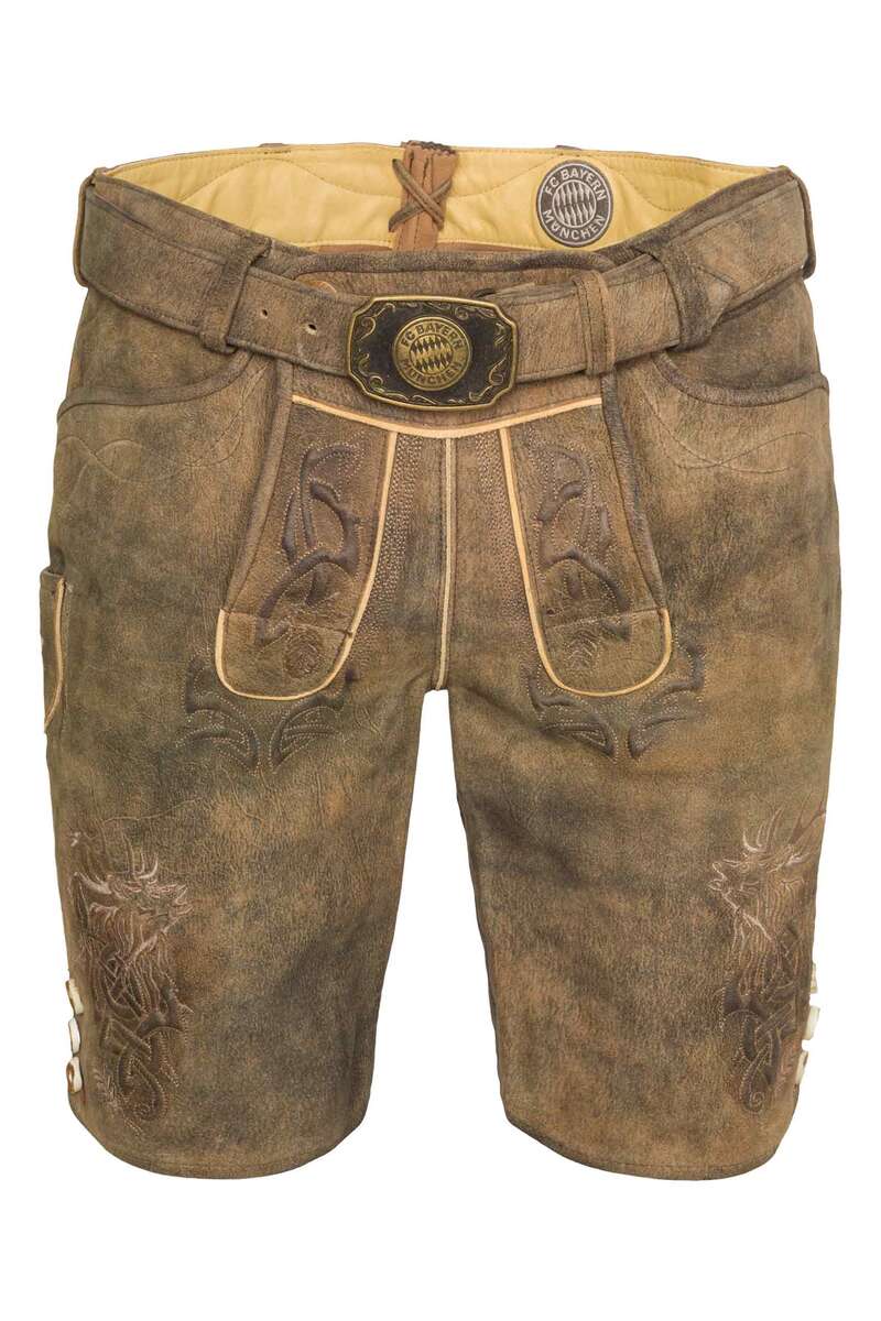 Herren FCB-Lederhose bestickt kurz zeder stein Bild 2